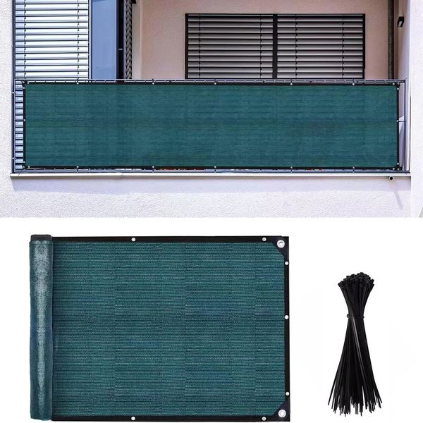 Vocray 0.9X5M Balcony Privacy Screen Apartment, Balcony Cover for Shade and Rain,Pet Enclosure Balcony Netting, Cat Balcony Guard Fence - Deck, Patio, Backyard, Railing Shield Mesh(90%,Green)