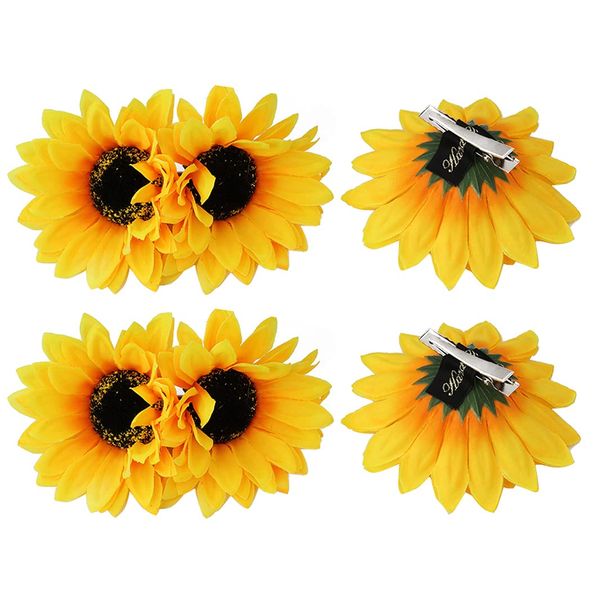 6Pcs 3.9inch Sunflower Hair Alligator Clips Hair Pins Hair Clamp Barrettes Wedding Bridal Hair Styling Accessories for Women Girls Hawaiian Beach Vacation Party