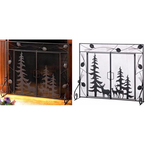 Pines Deer Pine Cones ** WOODLAND FOREST  FIREPLACE SCREEN *38" W x 31.2"H* NIB