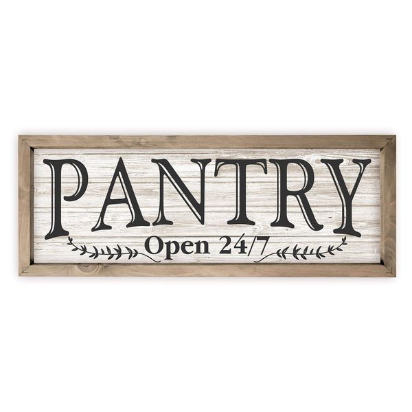 Pantry Open 24/7 White Rustic Wood Wall Sign 6x18 (White with Frame)