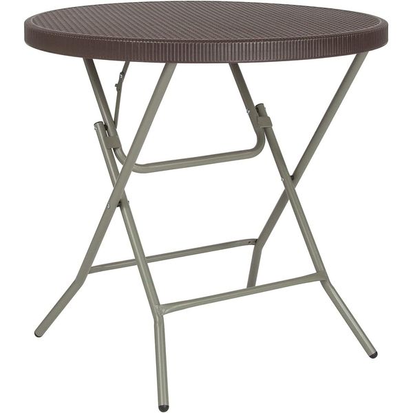 Flash Furniture 2.6-Foot Round Brown Rattan Plastic Folding Table