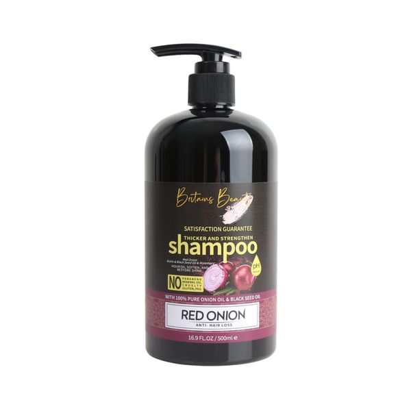 Britain’s Beauty Red Onion Shampoo | Thicker & Stronger Hair | Anti-Hair Loss with Pure Onion Oil and Black Seed Oil | Sulfate & Paraben Free | For Men and Women | 500ml