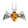 Genuine Cognac Baltic Amber & Sterling Silver Bat Pendant without Chain - 692