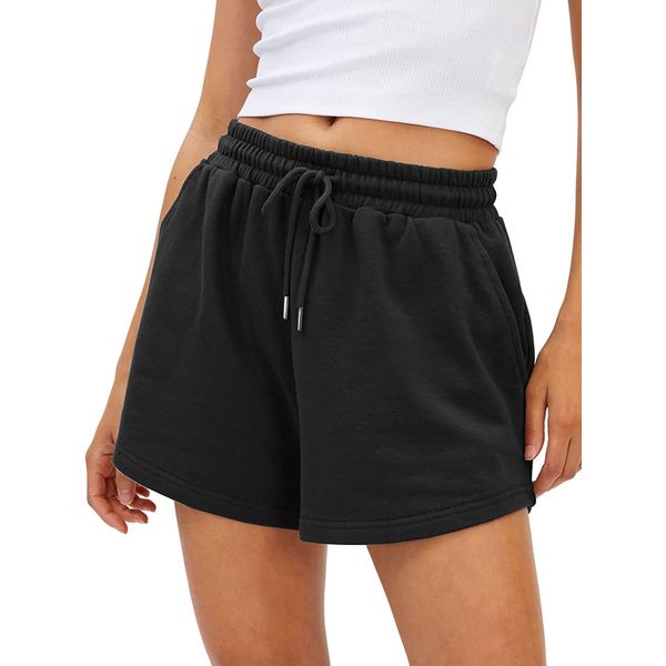 BUHIM Shorts Damen Sommer Sport Shorts Lässige Kurze Hose Baumwolle High Waist Running Shorts Gym Fitness Shorts Kurz Sporthose Jogginghose (Schwarz, M)