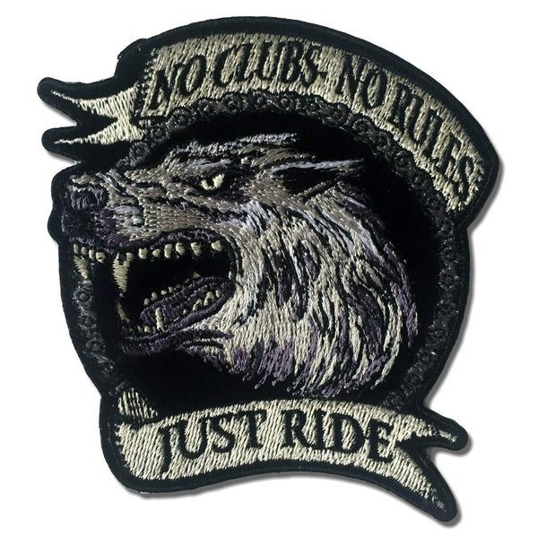 Embroidered No Clubs No Rules Just Ride Wolf Chain Iron on Patch