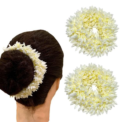Hair Mogra Scented Rubber Band Gajra Hair Accessories for Women, Girls, Free Size (30 GM), Pack of 2, White