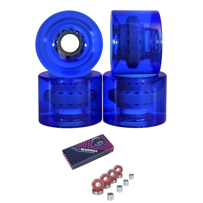 Cal 7 70mm Longboard Skateboard Wheels + ABEC 7 Bearings and Spacers Set (Clear Blue)