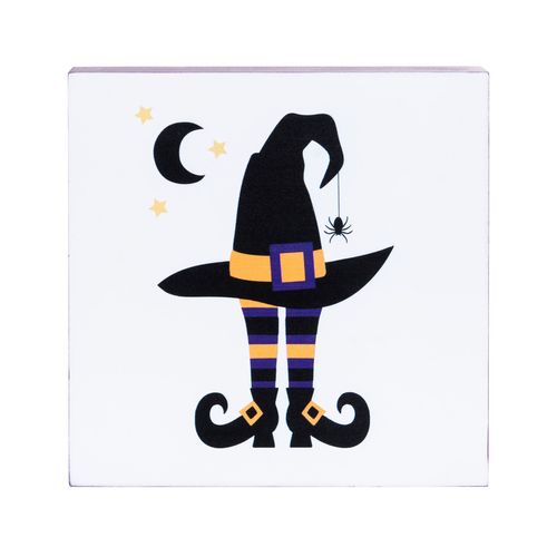 C&F Home 5" Witchy Hat Block with Moon Halloween Shelf Sitter Centerpiece Autumn Fall Harvest Indoor Living Room Desk End Table Fireplace Mantle Cute Funny Decor Decoration Purple
