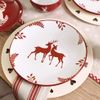 12 Piece Red & White Reindeer Festive Dinner Set Dishwasher Microwave Safe