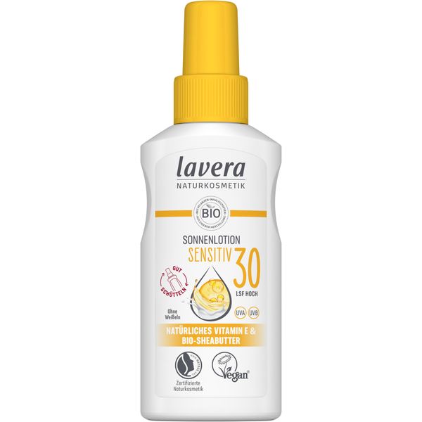 lavera Sonnenlotion Sensitiv LSF 30 - mineralischer Sofortschutz - OHNE weißeln - wasserfest - vegan - Naturkosmetik - 100 ml