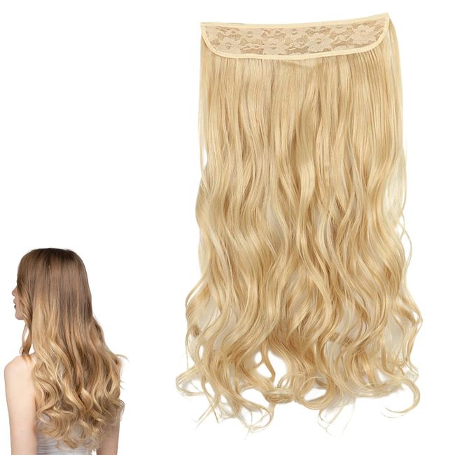 prinfantasy Hair Extension Human Hair Extensions No Clip in Wigs for Women Long Wavy Wig Natural Looking Hair Piece Fiber Line Metal buckle Adjustable Hairpiece,MW230