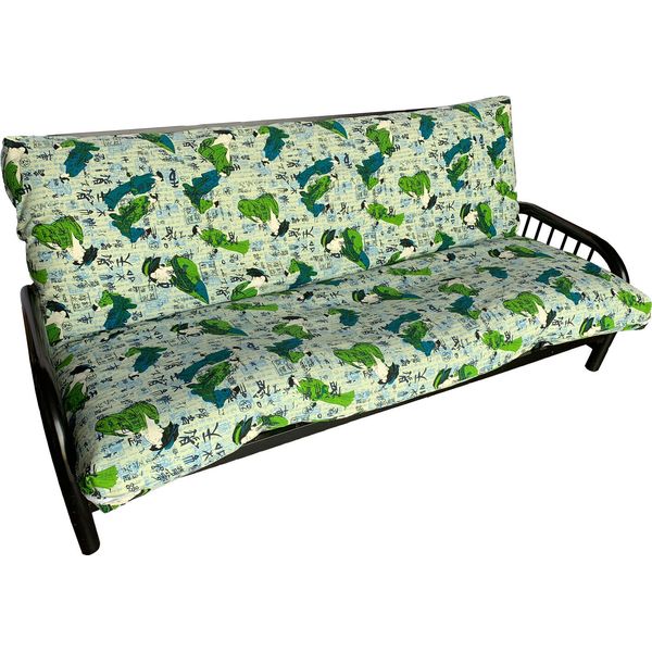 Full Canvas Denim Futon Mattress Covers, Japanese Geisha Arts Print Green