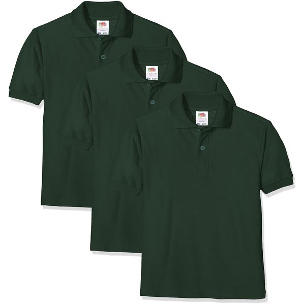 FRUIT OF THE LOOM Unisex Baby Short Sleeve Polo Shirt, Bottle Green, 14-15 Years UK