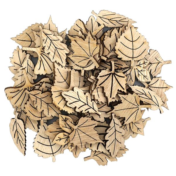 quiodok 200 Stück Kleine Holzblätter Holzscheiben dekorative Blätter Form Baum Embellishments Basteln Verzierungen DIY Handwerk Streudeko Weihnachtsdeko Scrapbooking Verzierungen