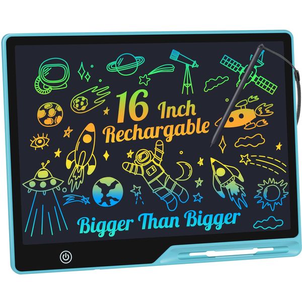 LCD Writing Tablet,16 Inch Colorful Screen Rechargeable Doodle Board Toddler Educational Toys for 3 4 5 6 Years Old Boys Girls Reusable Portable Drawing Tablet Christmas Toys Gifts for Kids (Blue)