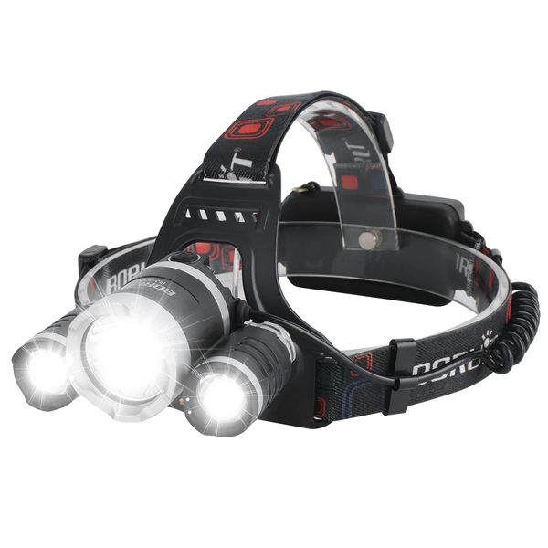 BORUIT RJ-3000 Headlamp Rechargeable LED Head Lamp Super Bright 5000 Lumen Outdoor Headlight 4 Modes, 4 Helmet Clips Waterproof Construction Hard Hat Head Light Adults Camping Hiking Hunting Gear