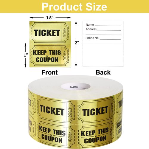 ceiba tree 1000 Raffle Tickets Gold Double Roll Metallic Gold Foil Ticket for Events Carnivals Entry Class Reward Prizes