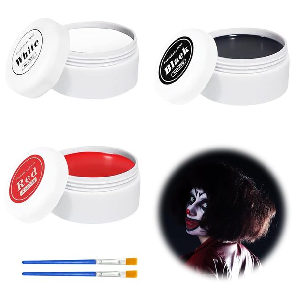 150 g Halloween Make-Up Black White Red Halloween Face Paint with Makeup Brush, Fancy Dress Makeup for Halloween, Halloween Clown Makeup Kit, Fancy Dress Make-Up Theatre Make-Up Black White Red