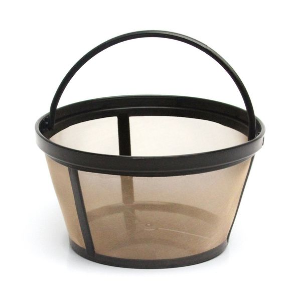 Gold Tone Reusable Basket-style 10-12 Cup Coffee Filter with Solid Bottom