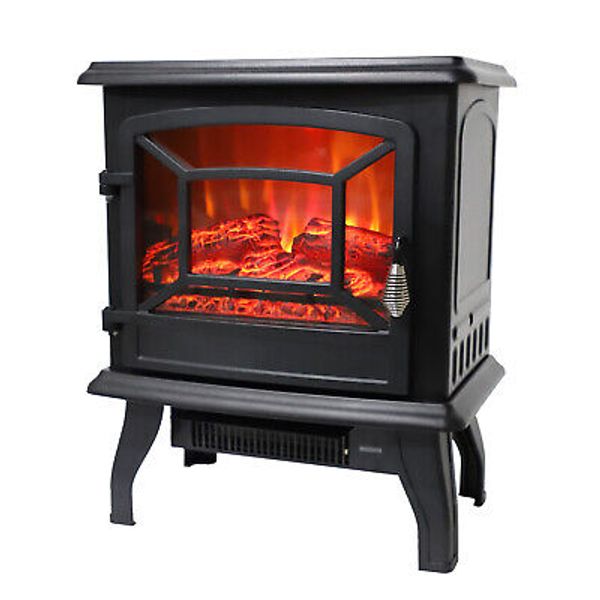 17 Inch Electric Fireplace Wood Look Freestanding Heater Adjustable Temperature