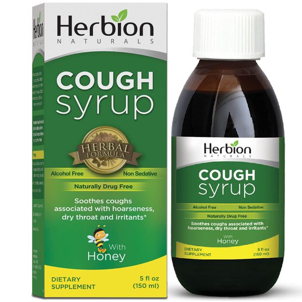 HERBION Naturals Cough Syrup with Honey - 5 FL Oz - Relieves Cough & Soothes Sore Throat - Optimizes Immune - for Adults & Kids 13 Months and Above.