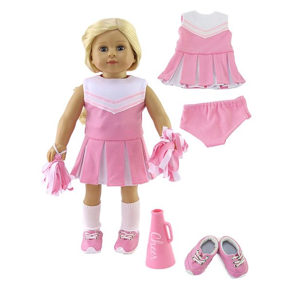 Pink Cheerleader Uniform with Shoes and Accessories 6PCS Outfit for 18-Inch Dolls | Premium Quality & Trendy Design | Dolls Clothes | Outfit Fashions for Dolls for Popular Brands