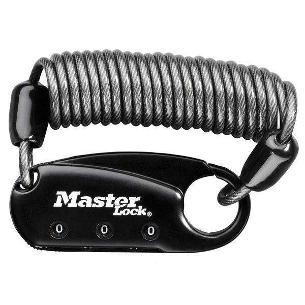 Master Lock 1551EURDBLK Combination backpack lock with Coiling Cable, Black, 4,1 x 6 x 1 cm