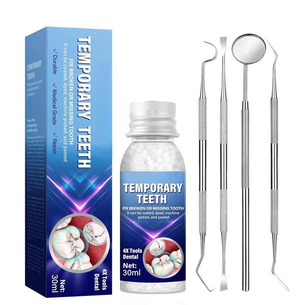 Tooth Repair Kit - Temporary Fake Teeth Replacement Kit with Dental Mirror Tools