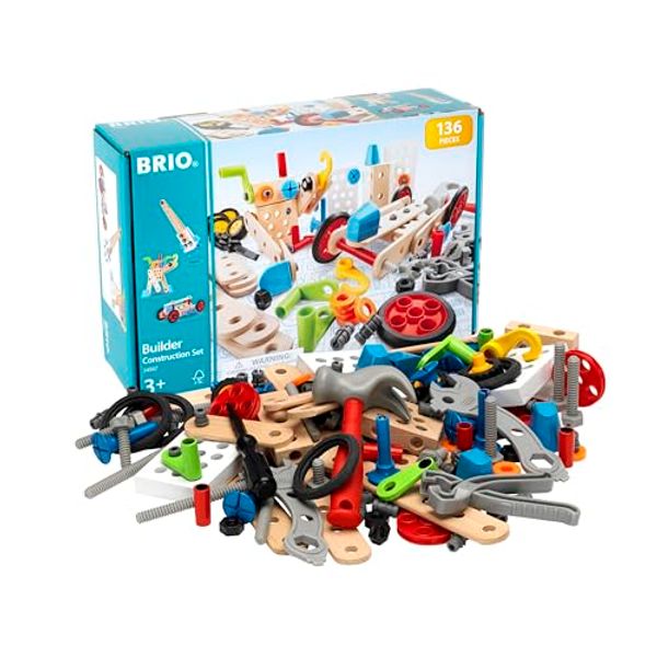 BRIO Builder Construction Set [136 Pieces] Ages 3 and up (Carpenter Tool Play Toy Educational Toy) 34587