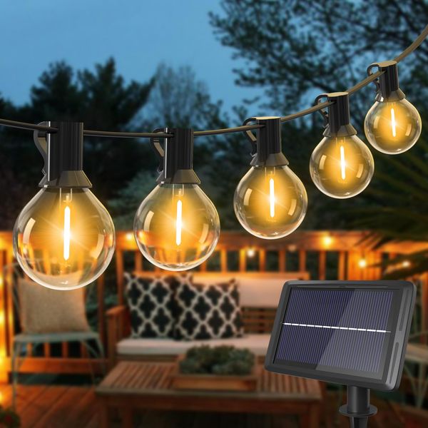 Woolmug 42.6FT/13M Solar Festoon Lights Outdoor, 15+1 LED G40 Shatterproof Bulbs, 4 Modes Solar Powered Garden String Light, Waterproof Globe Hanging Patio Lighting for Outside Yard Party Gazebo