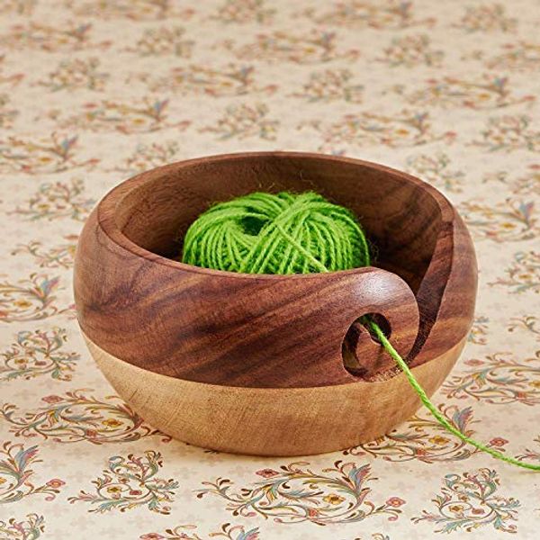 Wooden Yarn Bowl Knitting Bowl Large Crochet Yarn Holder YB02 Handmade Crocheting Accessories and Supplies Organizer 7 x 3" (Design 1)