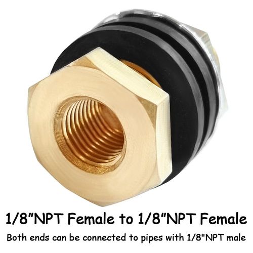 Uenede 2PCS 1/8" NPT Female Thread 1-1/4" Length Extended Brass Bulkhead Coupler 5/8" Outer Diameter Water Tank Connector Thru-bulk Coupling Pipe Fitting