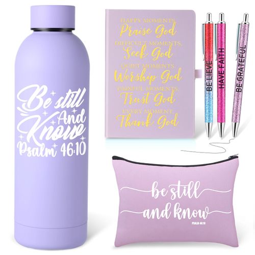 SiliFine 6 Pcs Christian Religious Gifts for Women Faith Includes Water Bottle Cosmetic Bag Notebook Ballpoint Pen Birthday Inspirational Gifts for Women Mom Her Wife Girlfriend Sister (Purple)