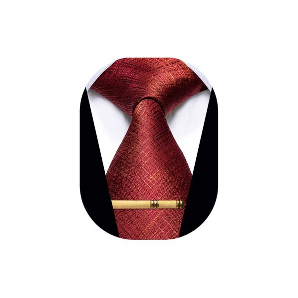 YourTies Mens Neckties Silk Red Ties for Men and Solid Red Tie with Clip Set Wedding Ties