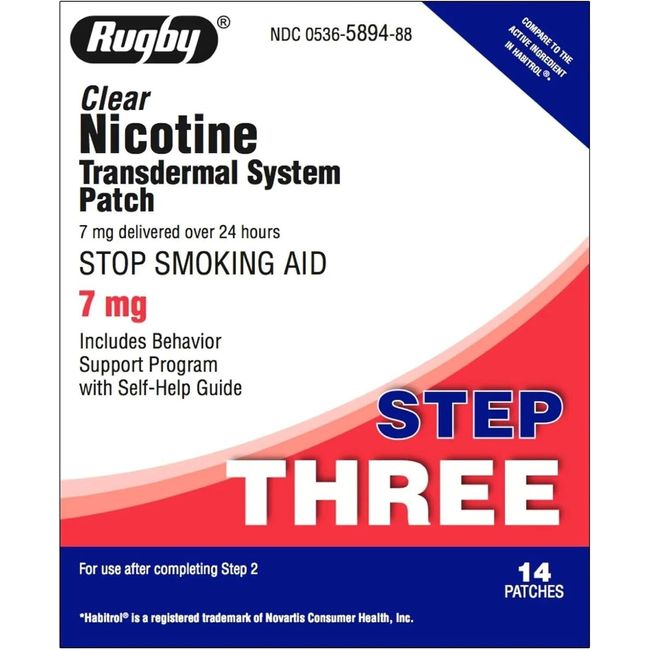 Rugby Clear Nicotine 7mg Transdermal System Patch Step 3 -Exp Date 01-2026