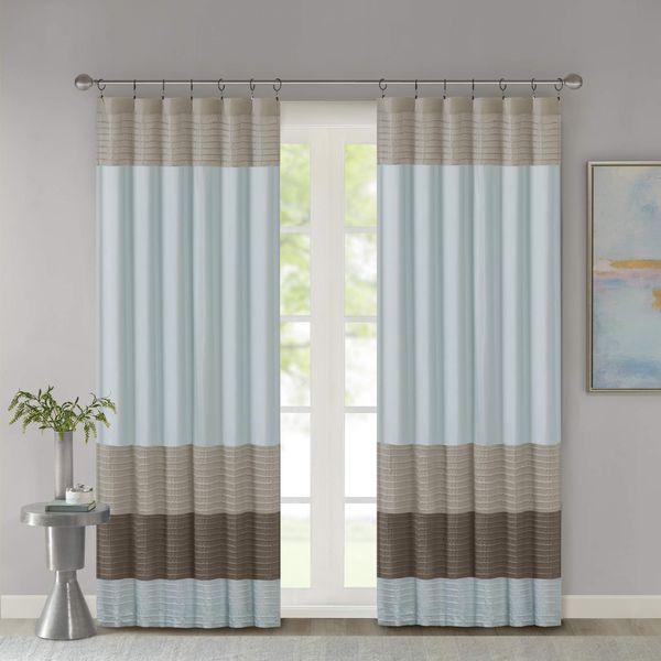 Madison Park Amherst Single Panel Faux Silk Rod Pocket Curtain With Privacy Lining for Living Room, Window Drape for Bedroom and Dorm, 50x84, Blue