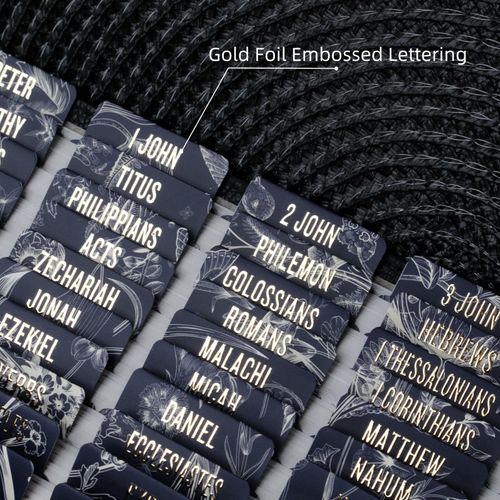 UPAFEXXI-Laminated Bible Tabs for Women and Men (Gold Foil Embossed Lettering) Reposition Large Print tabs, Easy to Read and Apply, 80 Bible Chapters Labels for Easy Navigation (Blue and Floral)