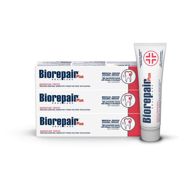 Biorepair Plus Sensitive Teeth Toothpaste - 240 mg/g microRepair Fluoride Free Hydroxypatite Enamel Repair Toothpaste That Immediately Reduces Sensitivity (Pack of 3)