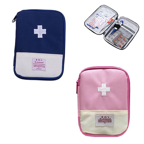 2 Pieces Emergency Storage Bag, Empty Medicine Bag, Travel Medicine Storage Bag, First Aid Kit Empty Bag, for Emergencies at Home, Office, Travel, Hiking, Camping (Blue, Pink) Small (Klein)