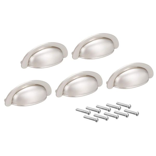 Sourcingmap Cup Drawer Pulls, Kitchen Cabinet Dresser Pull Handles Silvery, 2.71" Hole Centers, 5 Pack