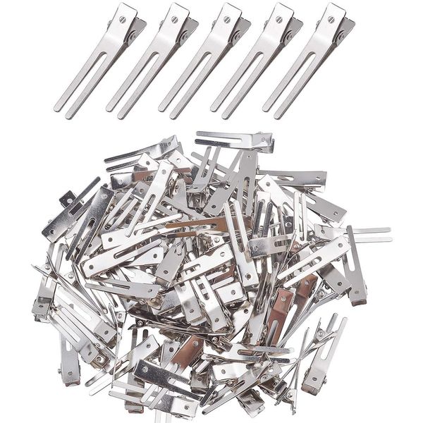 LATRAT 50 Stücke Metall Alligator Clips, Abteilklammern Haarklammer Volumen Clips Frisur Doppel Zinken Pin für Basteln Haarschmuck DIY für Damen & Mädchen