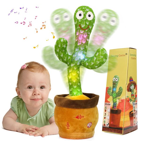 MIAODAM Moving Toy, Dancing Cactus, Talking Plush, Movable Cactus, Volume Control, Dancing Cactus, Embroidery Buttons, Boxed, Children's Day, Birthday, Christmas, Gift, Sing, Voice Imitating Stuffed