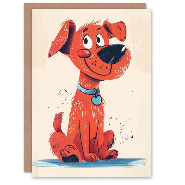 Birthday Card Red Dog Lover Pet Puppy Cute Cartoon For Child Kids Greeting Card