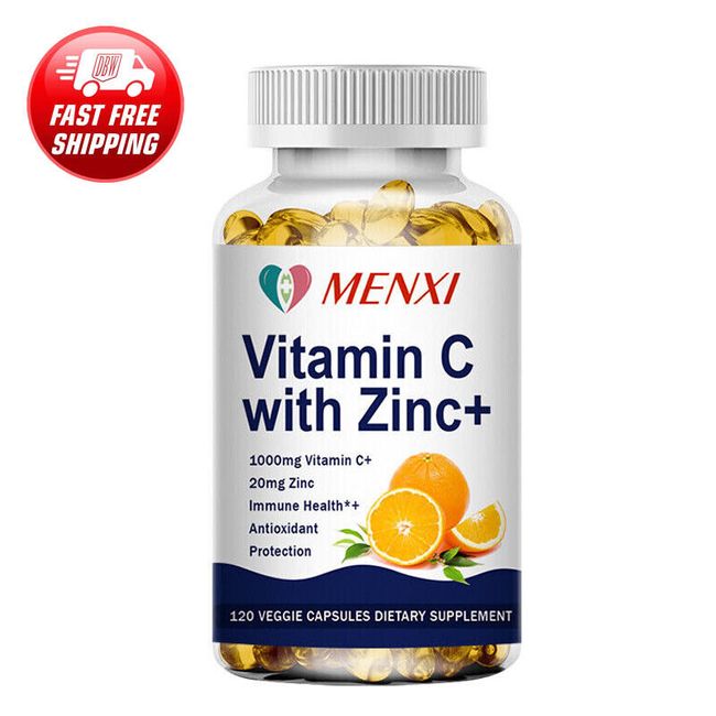 120 Capsules Vitamin C & Zinc Capsules 1000mg Complex Supplement Vegetarian