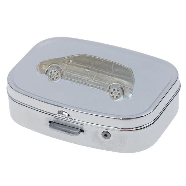 refB2 Galaxy Mini Van 3D Pewter Effect Car On A Mirrored 2 Day Pill Box