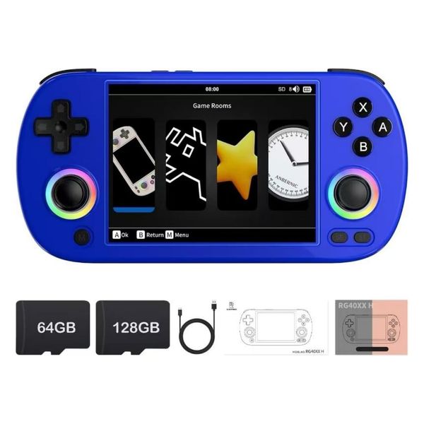 RG40XX H Retro Handheld Game Console with RGB Colorful Joystick Lighting, 4" IPS Screen Linux System with 64G+128G TF & 10500+Games, Support WiFi Bluetooth HD and TV Output (Blue, 64G+128G)