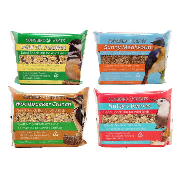 Songbird Treats Seed Cake Variety 4 Pack of Large Seed Cakes | 1.5-2 lb Large Bird Seed Cakes for Wild Birds