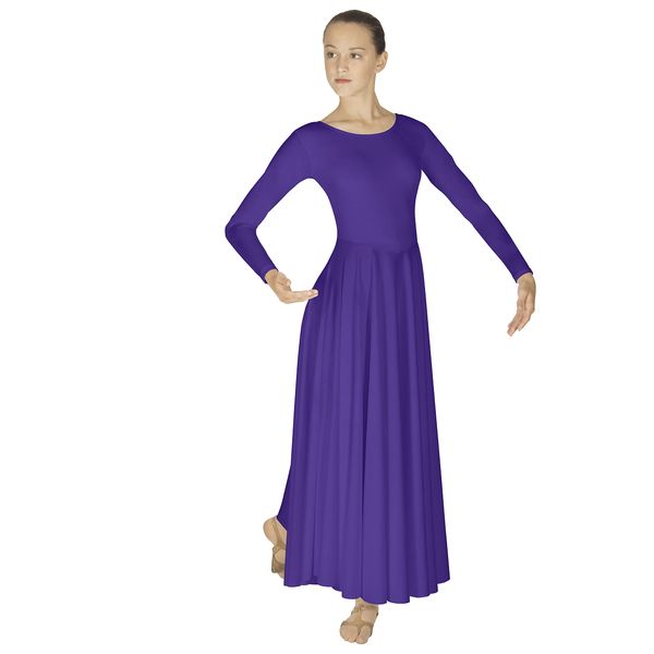 Eurotard Womens 13524 Long Sleeve Worship Praise Liturgical Full Dance Dress (Purple, 5X)