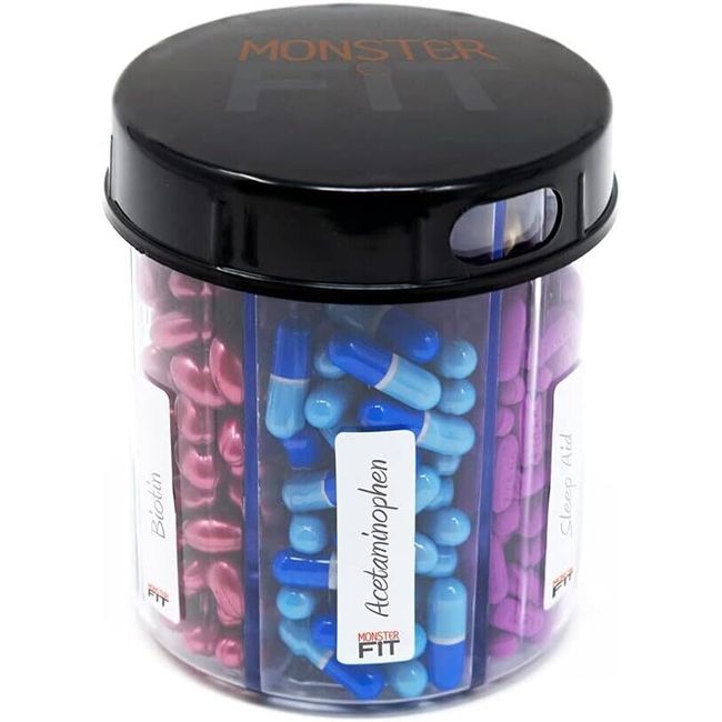 Monster Junior Supplement Pill Dispenser Includes Compartment Labels