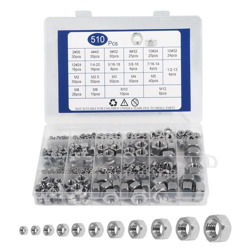 AOMIKITSTU Hardware Nuts 510pcs, 21 Models Hexagon Nut, Hex Nuts, Hex Nut Set Hardware for Classified Instruments